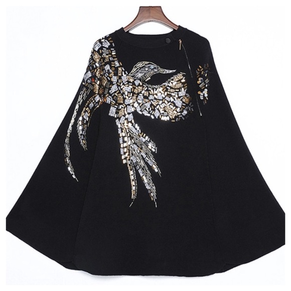 🥀Black Soft Sequin Cape Poncho - Picture 5 of 8